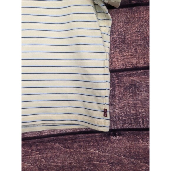 Levi's Butter Yellow With Blue Pin Stripes y2K style polo shirt Juniors Large - Picture 3 of 7